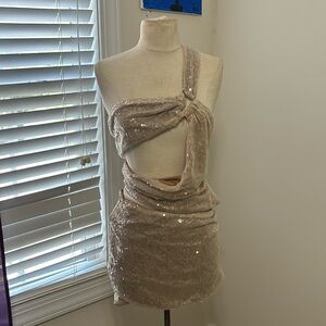 Elegant sequin beige two piece set